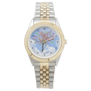 Butterflies And Flowering Tree Personalized Watch