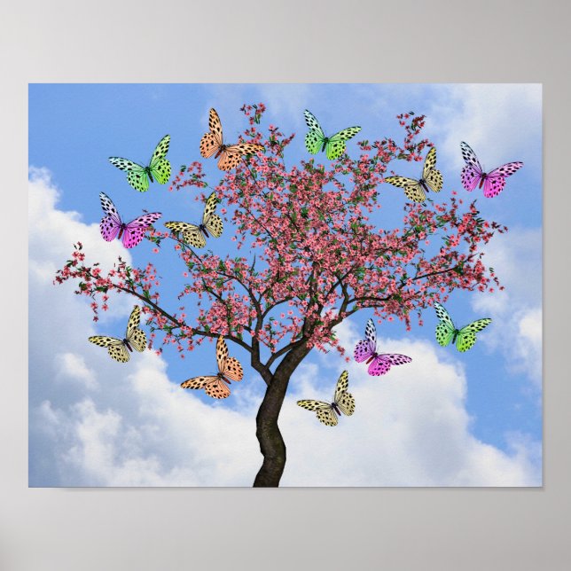 Butterflies And Flowering Tree  Poster (Front)
