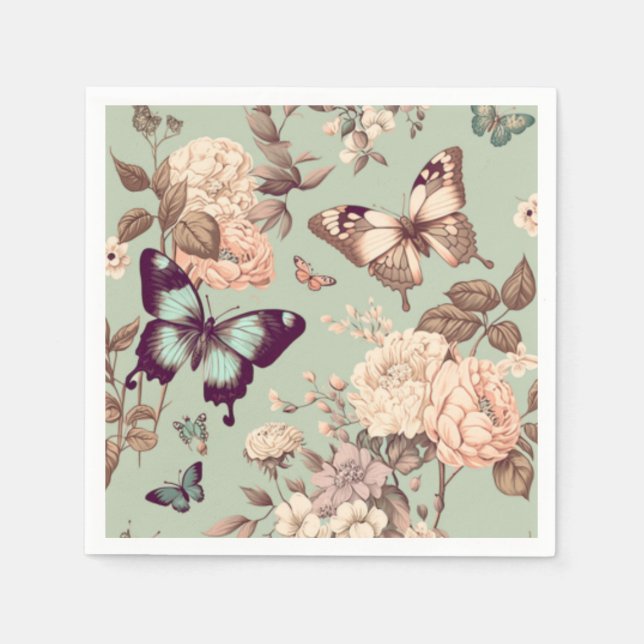 Butterflies and flowers ωερυ light green decor  napkin (Front)