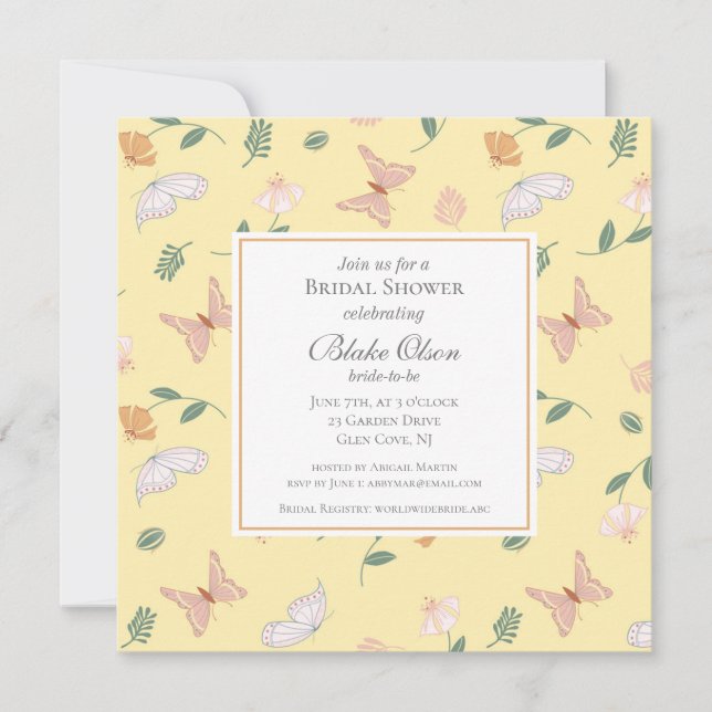 Butterflies and Flowers Bridal Shower Invitation (Front)