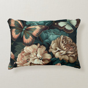 Butterflies and flowers dark classic design accent pillow