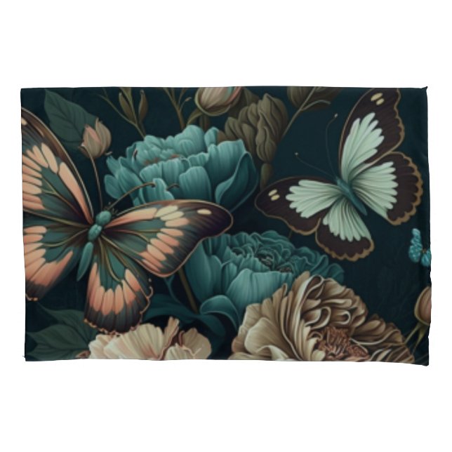 Butterflies and flowers dark classic design pillowcase (Front)