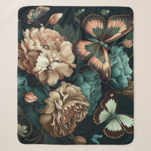 Butterflies and flowers dark classic design sherpa blanket