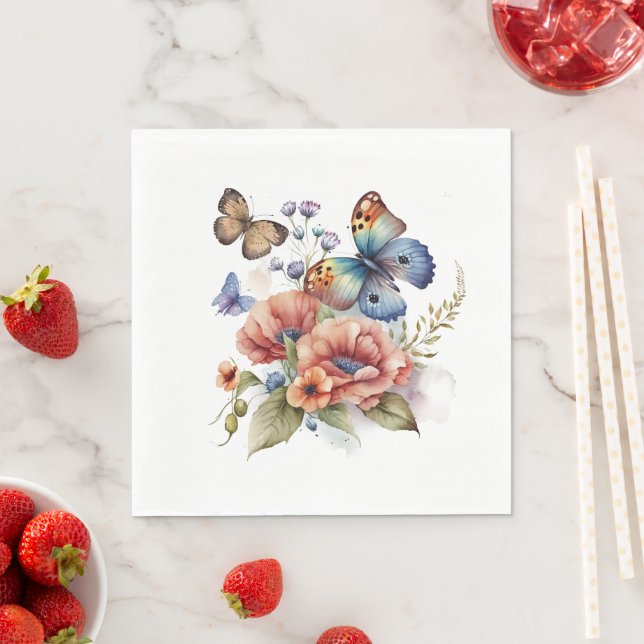 Butterflies and Flowers Greenery  Napkin (Insitu)