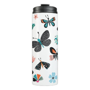 Butterflies and flowers,hand drawn collection of d thermal tumbler