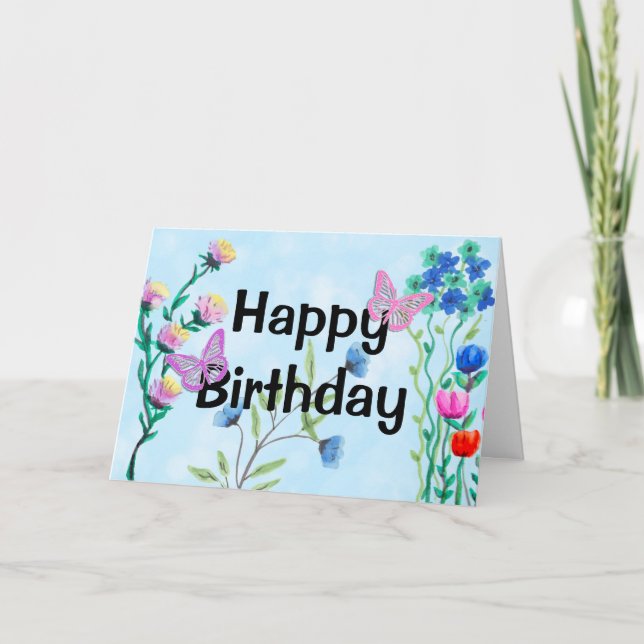 Butterflies and Flowers Happy Birthday Card (Front)
