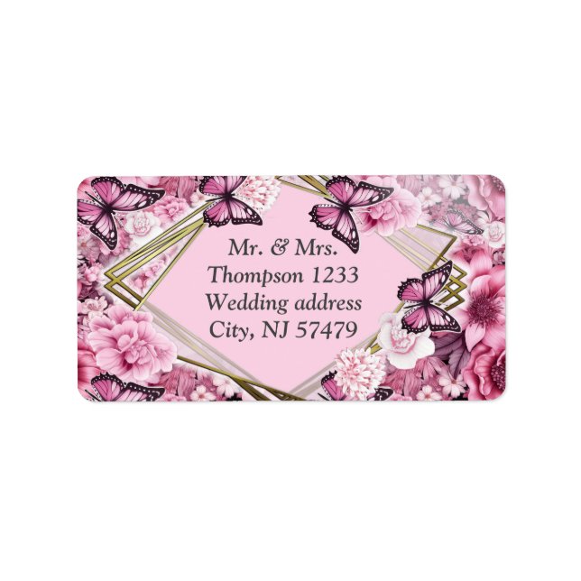 Butterflies and Flowers in varying shades of pink Label (Front)