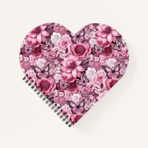 Butterflies and Flowers in varying shades of pink  Notebook