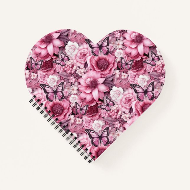 Butterflies and Flowers in varying shades of pink  Notebook (Front)