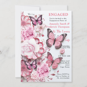 Butterflies and Flowers in varying shades of pinks Invitation