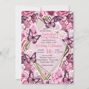 Butterflies and Flowers in varying shades of pinks Invitation