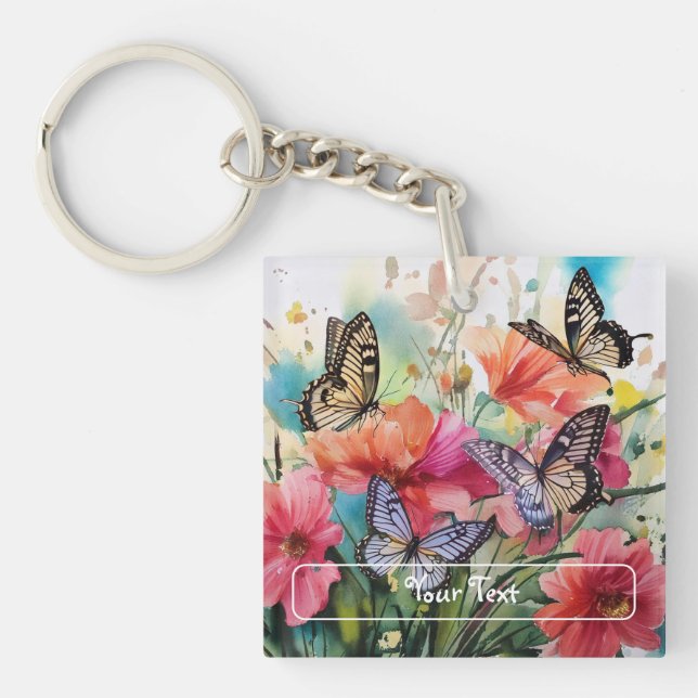 Butterflies and Flowers Keychain (Front)