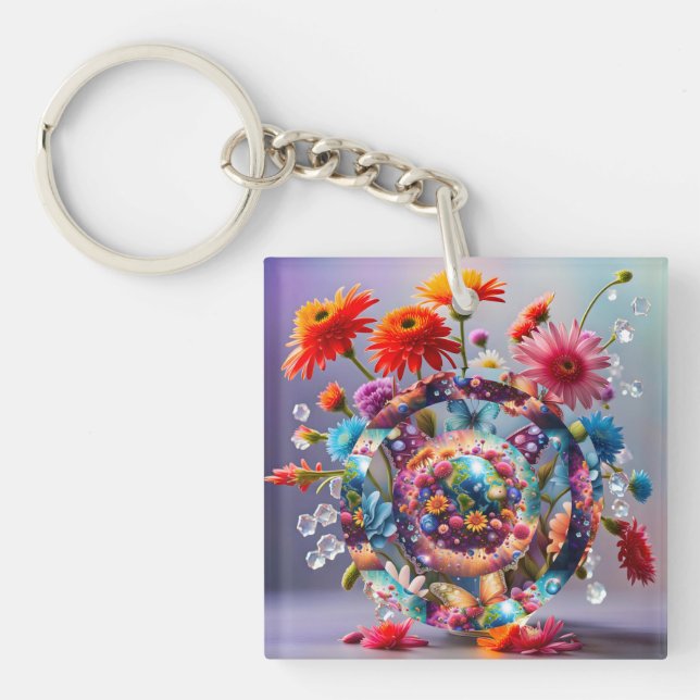Butterflies and Flowers Keychain (Front)