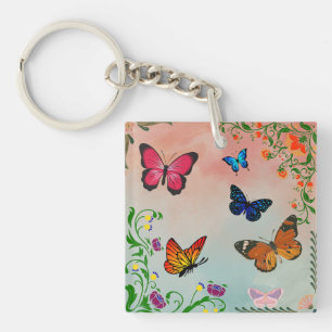Butterflies and flowers keychain
