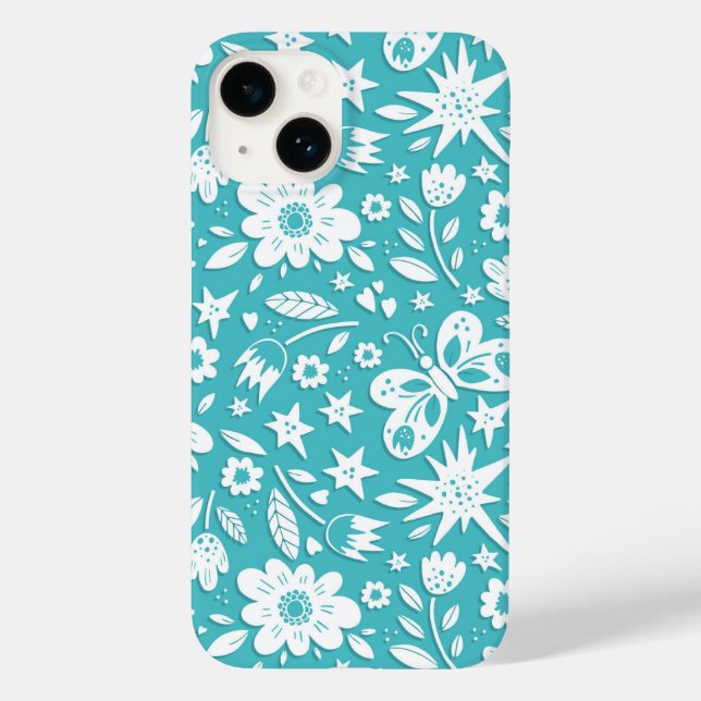 Butterflies And Flowers On Aqua Case-Mate iPhone Case (Back)