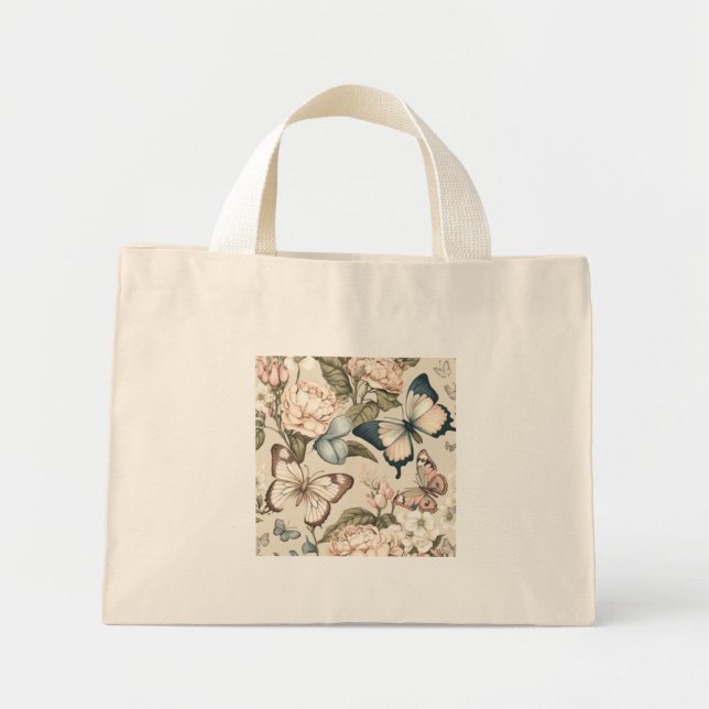 Butterflies and flowers pastel  mini tote bag (Front)