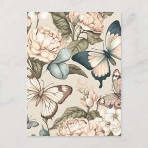 Butterflies and flowers pastel  postcard