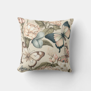 Butterflies and flowers pastel throw pillow
