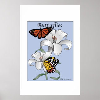 Butterflies and Flowers Poster