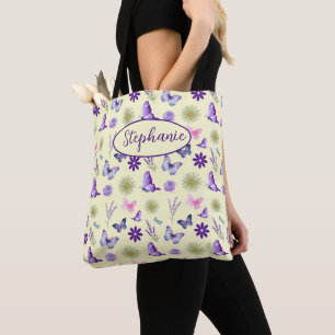 Butterflies and Flowers Purple and Yellow Tote Bag