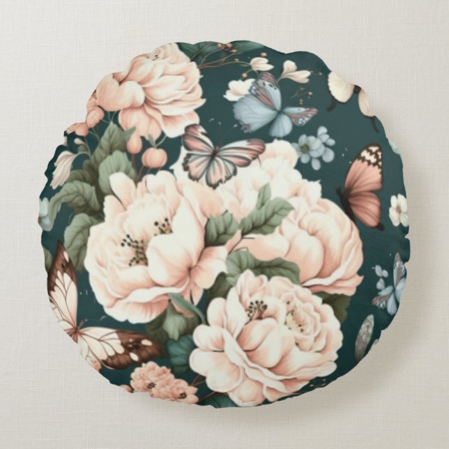 Butterflies and flowers  round pillow (Front)