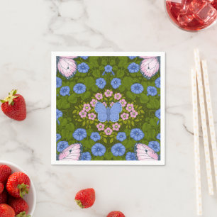 Butterflies and flowers symmetry, blue and pink napkin
