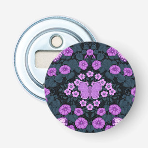 Butterflies and flowers symmetry, violet and blue bottle opener