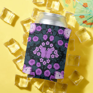 Butterflies and flowers symmetry, violet and blue can cooler