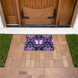 Butterflies and flowers symmetry, violet and blue doormat