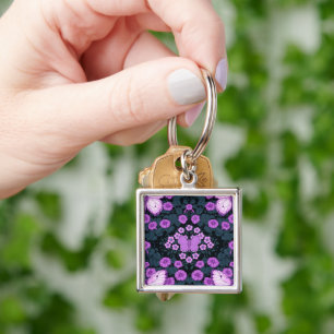 Butterflies and flowers symmetry, violet and blue keychain