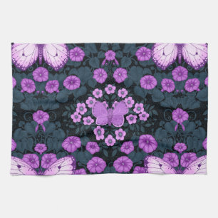 Butterflies and flowers symmetry, violet and blue kitchen towel