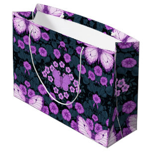 Butterflies and flowers symmetry, violet and blue large gift bag