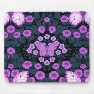 Butterflies and flowers symmetry, violet and blue mouse pad