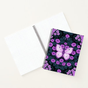 Butterflies and flowers symmetry, violet and blue notebook