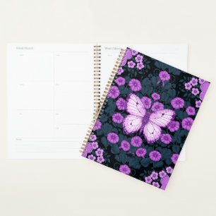 Butterflies and flowers symmetry, violet and blue planner