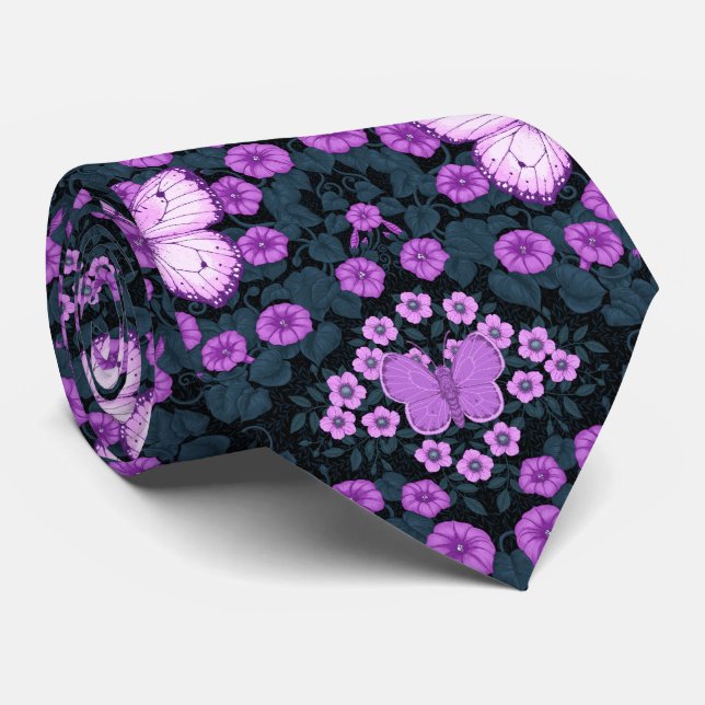 Butterflies and flowers symmetry, violet and blue tie (Rolled)