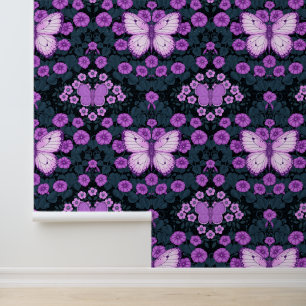 Butterflies and flowers symmetry, violet and blue wallpaper