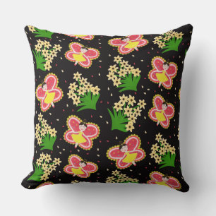 Butterflies and flowers throw pillow