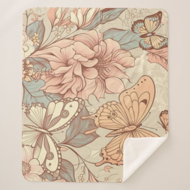 Butterflies and flowers tissue paper sherpa blanket (Front)