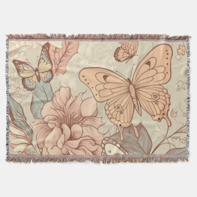 Butterflies and flowers tissue paper throw blanket (Front)
