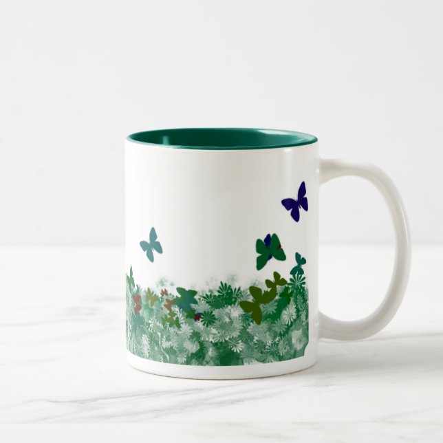 Butterflies and Flowers Two-Tone Coffee Mug (Right)