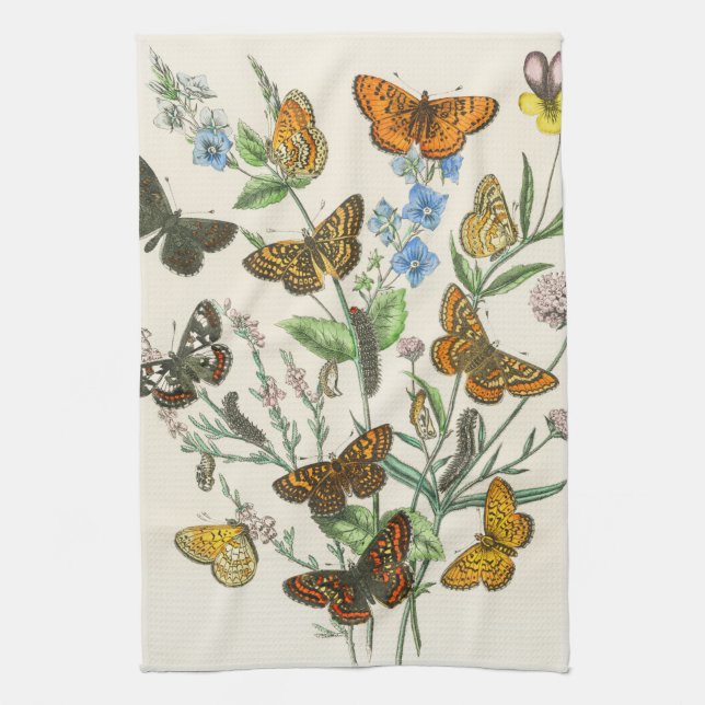 Butterflies and Flowers Vintage Illustration 1 Kitchen Towel (Vertical)