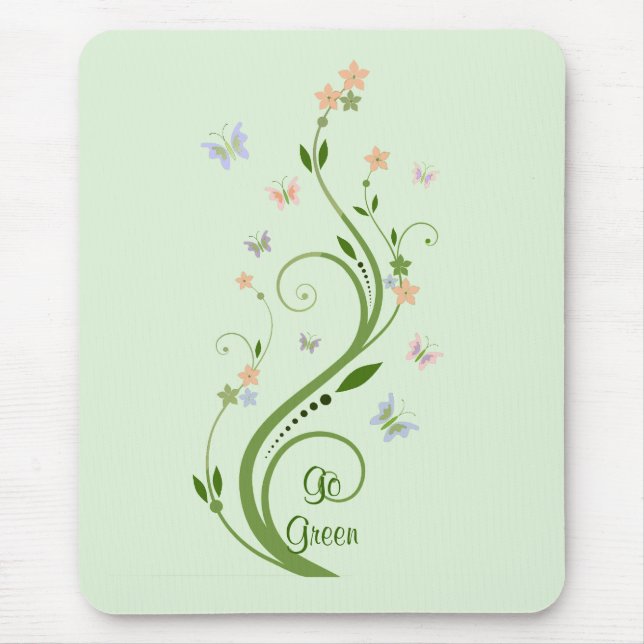 Butterflies and Green Vine Mouse Pad (Front)