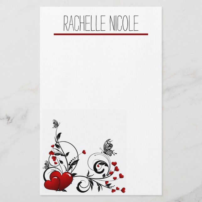 Butterflies and Hearts Personalized Stationery (Front)