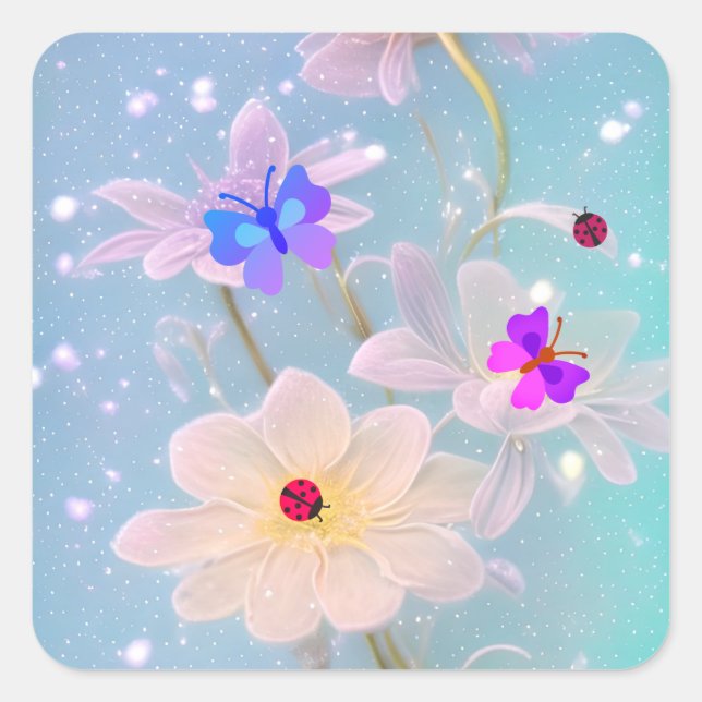 butterflies and ladybugs   square sticker (Front)
