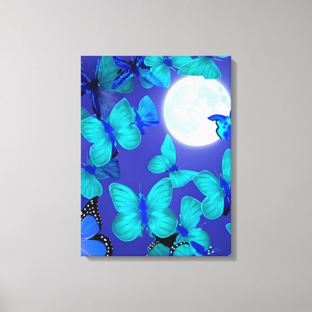 Butterflies and Moths in a Deep Blue Moonlit Sky Canvas Print (Front)