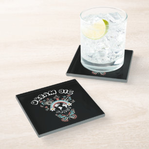 Butterflies and Mushrooms Dream Big positive inspo Glass Coaster