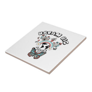 Butterflies and Mushrooms Dream Big positive inspo Tile