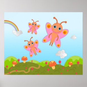 Butterflies and mushrooms poster