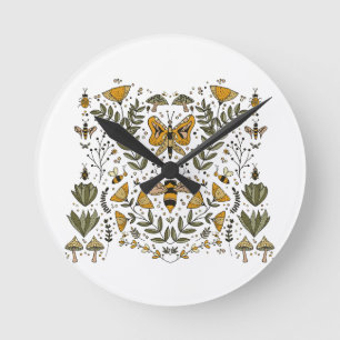 Butterflies and Mushrooms Round Clock